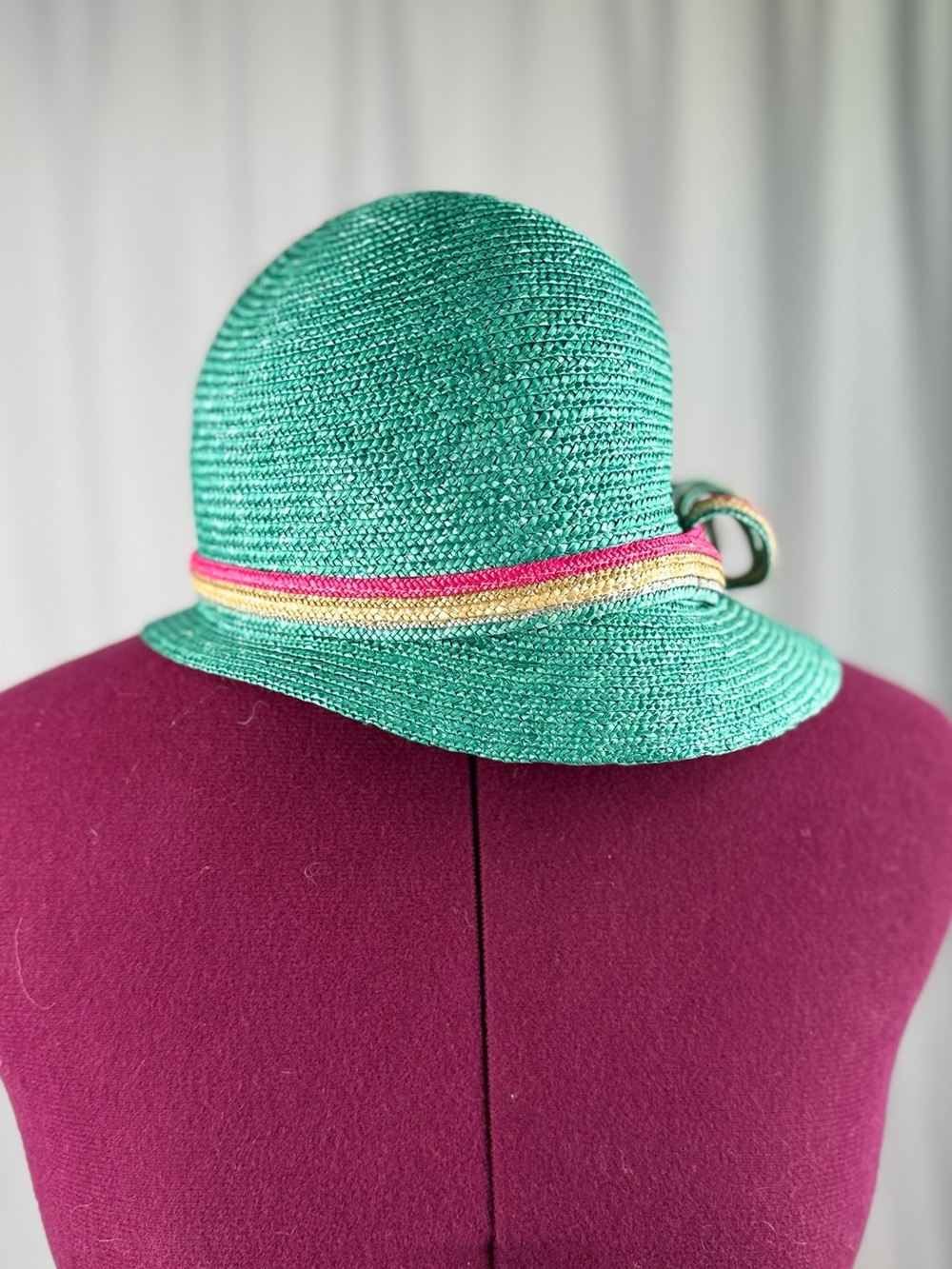 Teal Straw Sun Hat with Pink and Yellow Trim